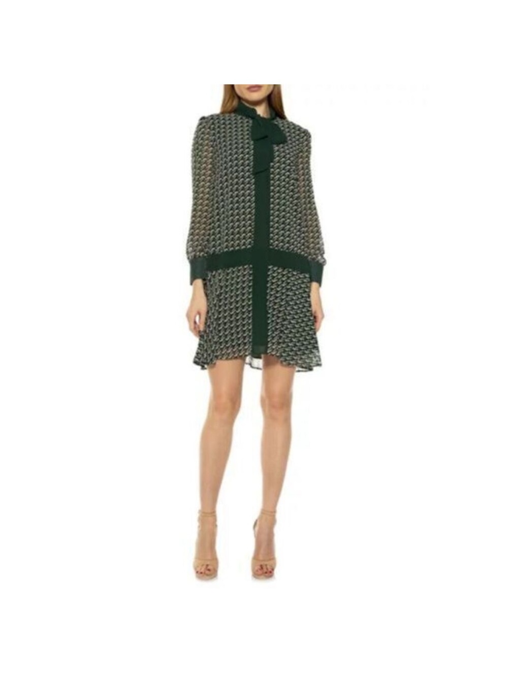 Alexia Admor Dark Green Patterned Tie-Neck Mini Dress